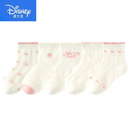 迪士尼（Disney）a类棉女童袜子儿童中筒春夏季薄款网眼花边公主小孩青少年哪吒敖 ML24-671黑白洛丽塔 5双 均码 12岁以上【建议鞋码38-42码】