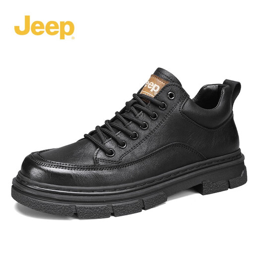 Jeep Herrenschuhe, niedrige Top-Martin-Stiefel 2024 Neuer Winter Britisch-Trendgeschäft Casual Herren dicker Lederschuhe schwarz 41