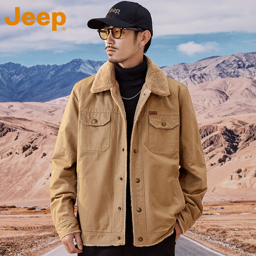 
Jeep (JEEP) American genuine Jeep high-end pure cotton lamb lint cotton coat for men's winter loose middle-aged and young jacket warm jacket Military green plush [same style in the mall] XL Recommendation 140-160Jin [Jin equals 0.5 kg]