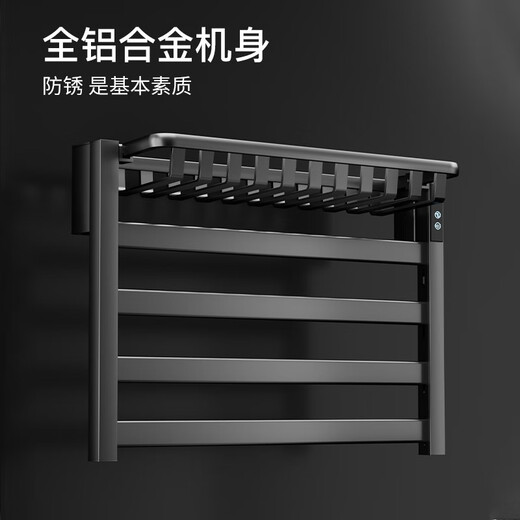 田园沐歌枪灰碳纤维电热毛巾架家用智能卫生间免打孔加热烘干浴室置物架 T751-定时带杆右出线奶白