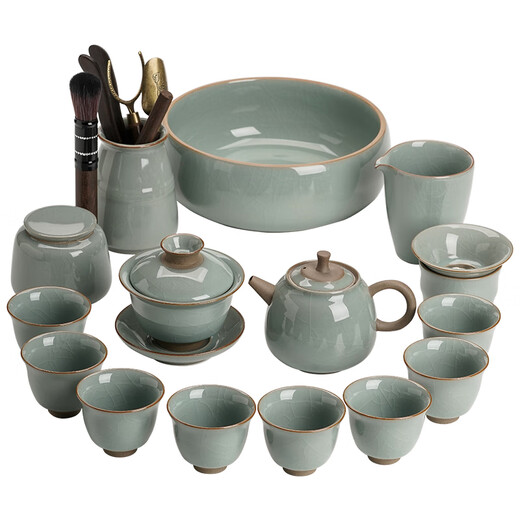 SUSHI CERAMICS Ge Kiln Kung Fu Tea Set Ceramic Teapot Three-Cai Cover Bowl Teacup Tea Washer Six Gentlemen Large Set Gift Box