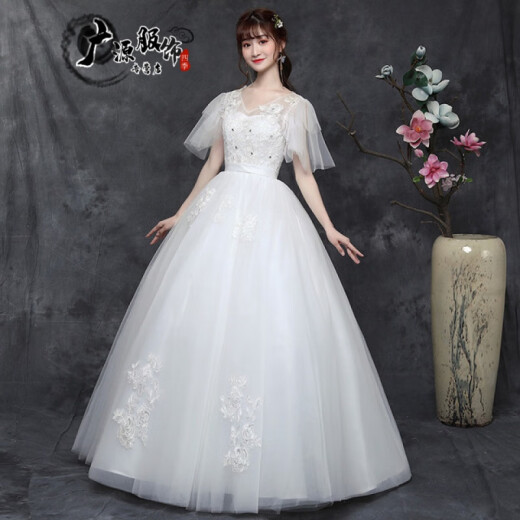 Luo Meng high-end large size wedding dress fat mm internet celebrity wedding dress 2020 new bride wedding main wedding dress large size slim simple national trend white (some wedding dresses do not support return, please contact customer service for details) S