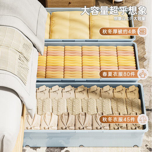 Lijie under-the-bed storage box with wheels, thickened flat storage box, drawer-type household clothes storage artifact, under-the-bed storage box, pink medium and high style 100*50*20cm, one pack