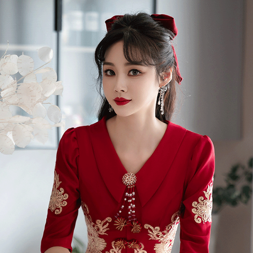 Seidlers neuer chinesischer Toastanzug Burgund Hochzeit Abendkleid kann normalerweise schlanker Wein M (Empfohlen 96-105 Jin [Jin gleich 0,5 kg])