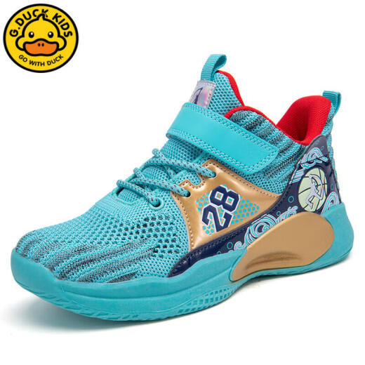 G.DUCKKIDS little yellow duck boy blue basketball shoes summer mesh breathable sports shoes medium-sized children little boy student training sneakers 2M719 black purple welfare size 32 size/inner length 20.3CM suitable for foot length 19.3CM