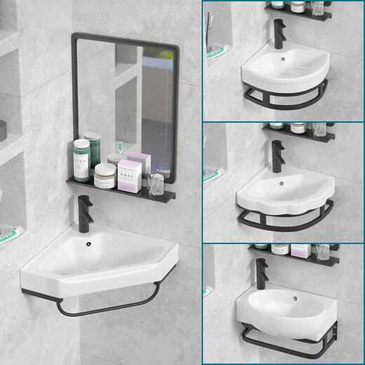 Triangular washbasin corner washbasin washbasin triangular basin washbasin small all-in-one bathroom mini 32 triangle bracket basin with faucet mirror