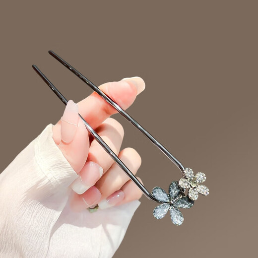 SHIJUN brand Valentine's Day gift, exquisite and high-end hairpin, crystal flower U-shaped hairpin, feminine temperament, modern crystal double flower U-shaped hairpin on the back of the head