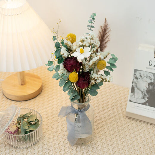 AIMAN rose eucalyptus dried flower bouquet living room entrance decoration ins Nordic style photo props diy flower arrangement gift yellow rose bouquet without bottle