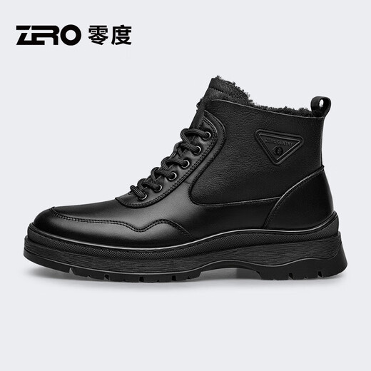 零度Zero马丁靴男鞋冬季新款高帮加绒保暖棉鞋男士休闲短靴雪地靴子 黑色 40