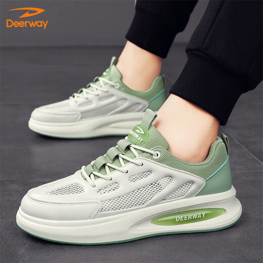 DeerWAY men's shoes men's 2025 summer board shoes men's mesh white shoes fashion casual sports shoes rice light green 42