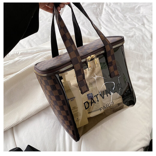 Sac à main de voyage Yunya pour les femmes avec un sac de maquillage de maquillage étanche léger lavage et sac de rangement Sac de natation de grande taille Plaid marron