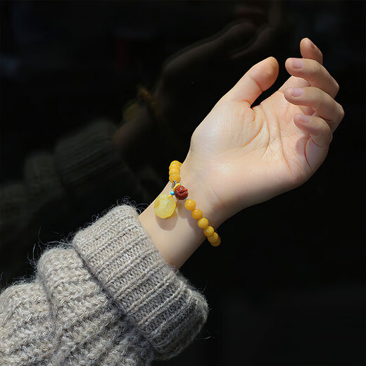 Longyin natural beeswax bracelet amber bracelet for women Baltic men with turquoise southern red birthday gift CS 8MM beeswax bracelet hanging lock