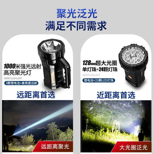 Raft core flashlight 200,000 lumens through the sky cannon 3,000 meters large floodlight flashlight can be recharged. Household astigmatism: low beam large aperture + imported lithium battery 25 lamp beads with low beam large aperture [close range]