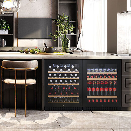 Faseeny bar island island table embedded red wine cabinet constant temperature wine cabinet built-in wine beverage cabinet beer tea preservation storage cabinet no handle design silent light luxury wine cabinet glass door single temperature 55 bottles