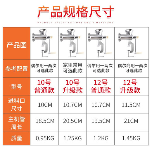 Tailanshi manual meat grinder household sausage machine hand-cranked old-fashioned meat grinder sausage machine aluminum alloy meat grinder Tailanshi No. 10 basic model (enema only)