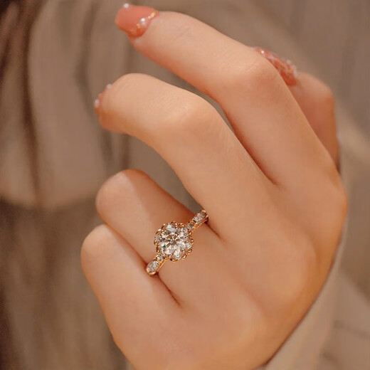 FEILACK moissanite diamond ring for women, niche design, high-end proposal, wedding diamond ring, love gift for girlfriend, birthday gift, rose gold, size 12, 50 points, finger circumference 52mm