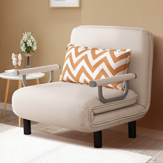 京居沙发床两用折叠沙发单人沙发折叠床办公午休家用客厅沙发椅 S108 米白色布艺款【带腰枕】80cm