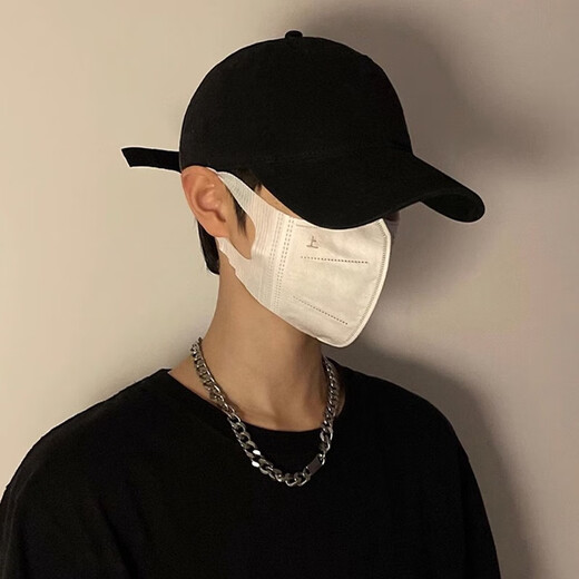 Bonaling big head hat men's trendy baseball hat men's pure color couple Han bend brim showing face small duckball cap men's hat women solid color baseball cap [black] XL plus size (58-62cm) adjustable
