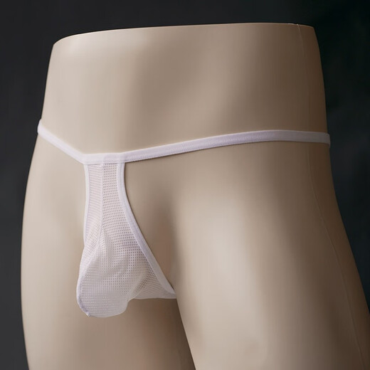 Men's sexy low-waist underwear breathable mesh thong micro-permeable quick-drying briefs fat bear plus size YPC5018 white XXL (recommended 85-100 kg)