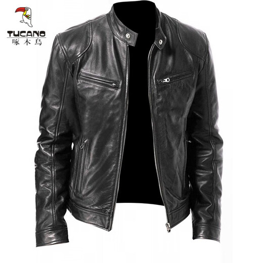 Woodpecker (TUCANO) 2026 Men's Leather Jacket Men's Teen Stand Collar Punk Men's Motorcycle Leather Jacket Plus Brown M