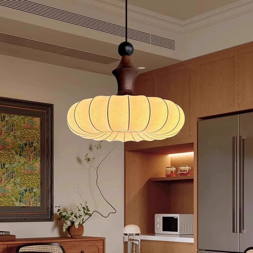 Tiffania Retro Französisch Schlafzimmer Stoff Kronleuchter Muster Chinesische Restaurantbar Tainanyang Solid Holz romantische Zimmer Hauptlampe AY9898-40 cm Drei-Farben-LED (Walnussfarbe)