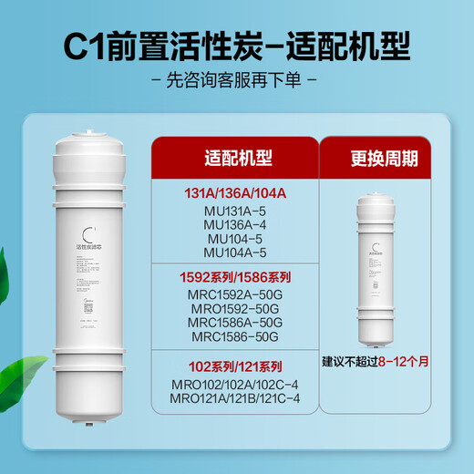 Das Filterelement von Midea Water Purifier ist für MRC1586-50 GMRO208B/A-4MRC1587B-50 GMRC1592AMRC1687A-50 GMRO102-4121-4, M6-Serie-Front aktiviertem Kohlenstoff-Replacement-Zyklus 8-12 Monate