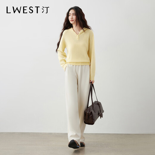 L.WEST 100% Wool Sweater Women's 2025 Winter New Hooded Pullover Design Slim Sweater Yellow XL 120-135Jin Jin equals 0.5 kg