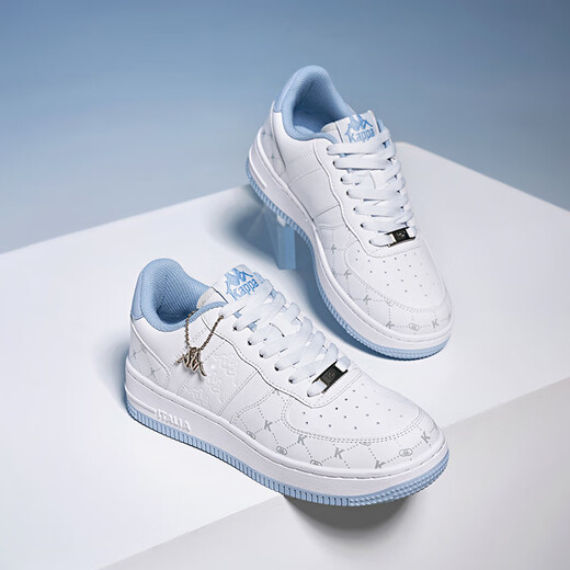 KAPPA women's shoes, high-value board shoes for women 2025 summer new versatile sports shoes thick sole breathable small white shoes for women Classic white/iceberg blue 38