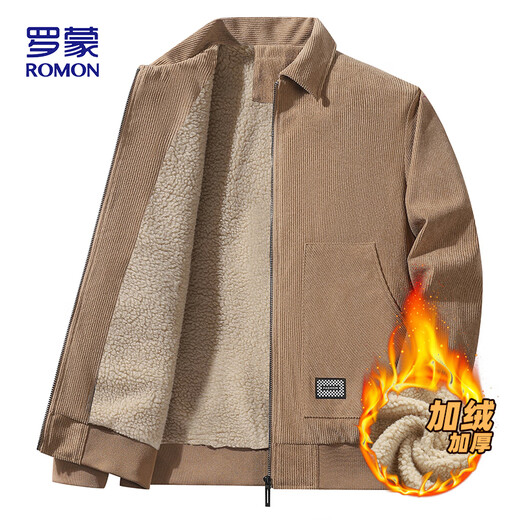 ROMON jacket men's autumn and winter lapel comfortable top business casual corduroy jacket men 2422 khaki thickened 2XL