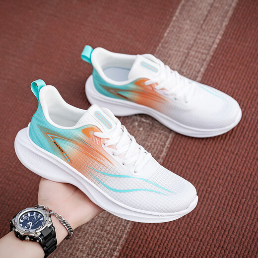 Warrior men's shoes spring running shoes breathable lightweight soft sole sneakers versatile casual shoes 3291 white and blue orange 43