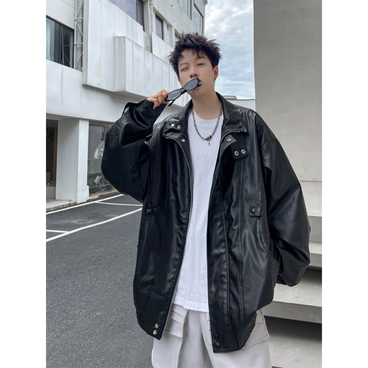 
FHHUABD leather jacket men autumn and winter American retro handsome street-like loose casual motorcycle suit pu leather jacket wjs-w9274 brown M