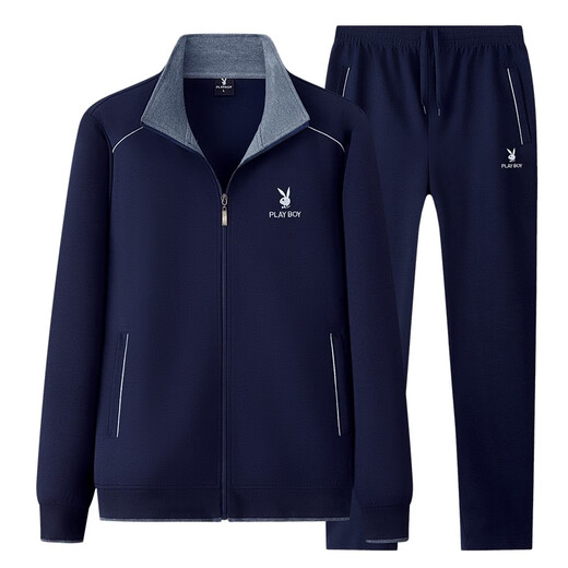 Playboy sports suit men's three-piece set spring and autumn new style dad suit large size middle-aged and elderly casual running sports suit 3937 dark blue [spring and autumn three-piece set] L [recommended 100-120 Jin [Jin equals about 0.5 kg]]