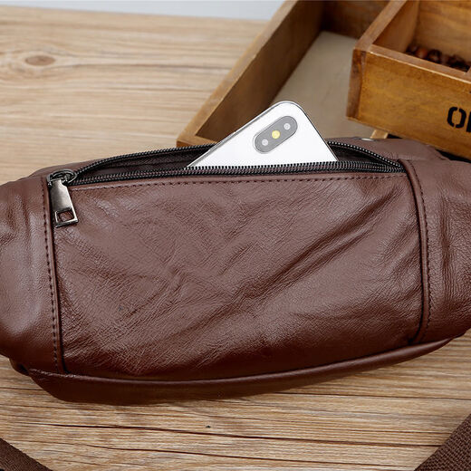 
Cool kangaroo waist bag men's genuine leather cowhide multifunctional large capacity oblique crossing construction site work running waist new mobile phone bag 866 black