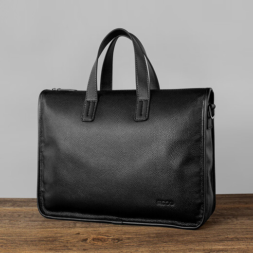 COW briefcase men's genuine leather handbag first layer cowhide men's bag computer bag C-8620 elegant black 14 inches