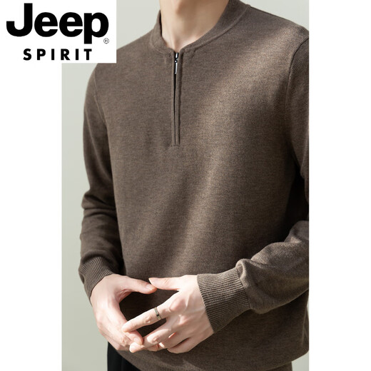 JEEP SPIRIT men's half-zip Henry collar sweater cardigan blended long-sleeved knitted sweater casual business autumn and winter new style off-white M