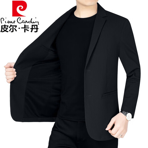 皮尔卡丹夏季冰丝弹力西装男免烫无痕小西服薄款夹克外套防晒上衣 蓝黑色 3XL (190) 165斤-180斤