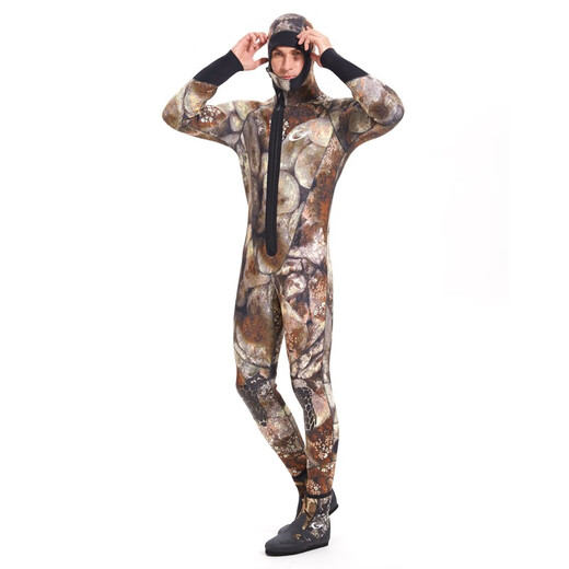 Swimming speed (Yon sub) YON SUB wetsuit one-piece thickened hooded wetsuit snorkeling suit 5mm winter swimming thermal suit cold-proof surfing suit 5MM gray camouflage plus velvet style XL