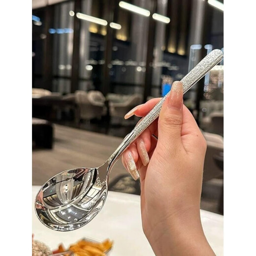 Xinmujie Internet celebrity 410 stainless steel spoon Japanese hammered spoon Western food ins high-end home main meal eating spoon Ice pattern stainless steel Western food spoon thick and full 1 piece