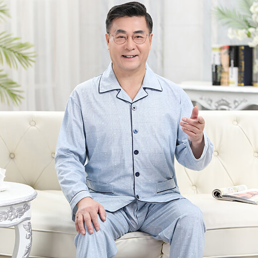 Only poems for the elderly pajamas for men pure cotton long-sleeved middle-aged and elderly pajamas for men summer middle-aged father thin cotton home clothing set casual loose elderly father pure cotton pajamas 2687 XXXL (160-180Jin [Jin equals 0.5 kg])
