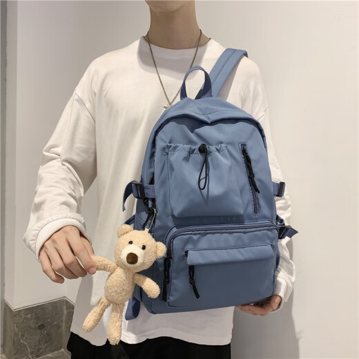 Gelton School Bag Men's and Women's Trendy Backpack Large Capacity Middle and High School College Student Backpack Ins Style Casual Simple Travel Bag Blue [With Bear Pendant]