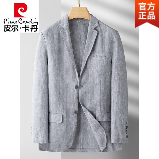 Pierre Cardin Summer Suit Men's Linen Suit Jacket Men's Casual Pants Spring and Autumn Thin Clothes Summer Cotton and Linen Material Light Gray (Top + Pants) M Recommended 130-150Jin Jin equals 0.5 kg
