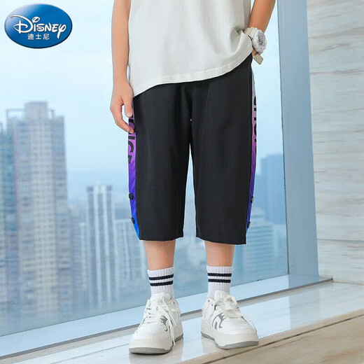 迪士尼（Disney）男童七分裤夏季薄款儿童冰丝速干运动裤中大童裤子八分冰丝夏款 1391白色+1956黑色 130 cm