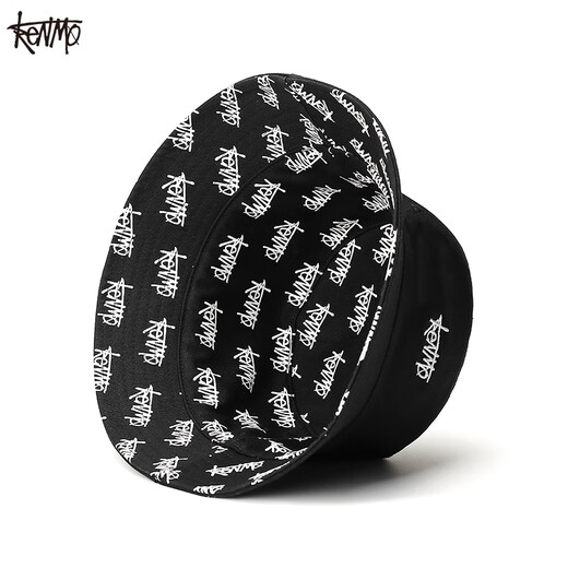 Kenmo (KENMO) double-sided fisherman hat men ins trendy brand hip-hop women versatile sun protection summer sun hat black large size