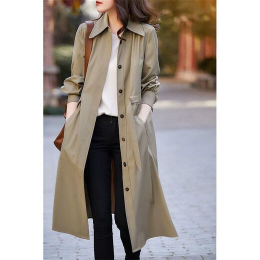 Pier Cardin Thin Temperament Windbrecher für Frauen 2025 Frühlings- und Herbst neue koreanische Version kleiner Mantel vielseitiger Hemdjacke mit mittlerer Länge grau braun m