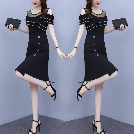 Weiluoxuan (Weiluoxuan) 2025 Vestido nuevo de verano para mujeres con volante de malla de malla empalmante de temperamento de lujo de moda que cubre el vientre 6231 color de imagen 4xl recomendado 160-180Jin [Jin equivale a 0.5 kg]