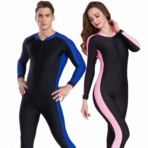 Sharbat quick-drying sun protection wetsuit men's one-piece long-sleeved trousers full-body swimsuit large size surfing and snorkeling wetsuit 1002 blue L 50-60KG