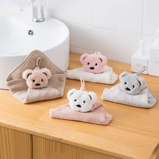 Foojo Fuju hand towel thickened coral velvet 30*30cm bear 2 pack cartoon double-layer hanging handkerchief small towel