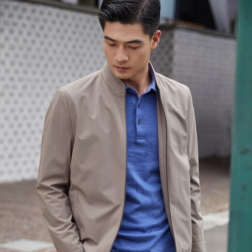 YOUNGOR Executive Jacket Men's Stand Collar Jacket Fashion Business Casual Men's Top Jacket Khaki L 175/96A