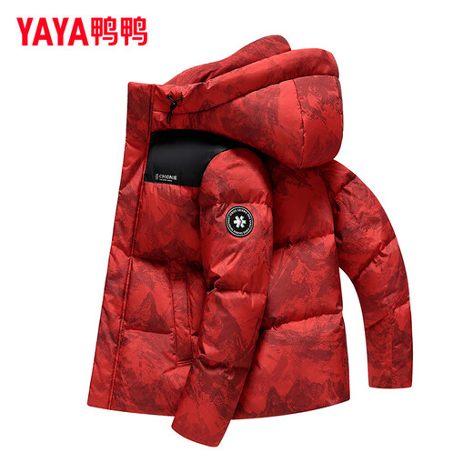 鸭鸭（YAYA）本命年羽绒服男女2025年冬季新款短款连帽时尚男士加厚保暖外套 黑青迷彩色 L (175) 【建议130-150斤】