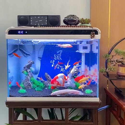 SUNSUN ultra-white glass small fish tank living room small desktop home aquarium ecological water-change-free goldfish tank HE380 high-end tank built-in cotton filter material (38*26*38cm)